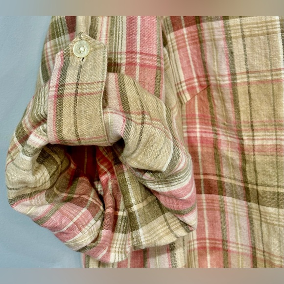 SOLD -LAUREN by RALPH LAUREN Plaid Linen CONVERTIBLE Button Down Blouse Shirt 2X - Picture 3 of 4